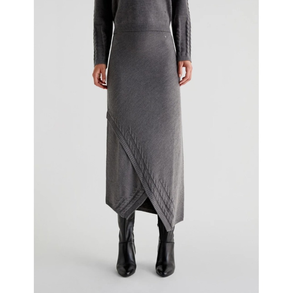 Scalpers Asy Crossed‎ Scrub Cable Knit Skirt Crossover Hem Grey Melange Size XS